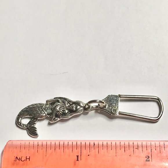 Mermaid Zipper Pull Purse Charm Keychain Backpack Silver Tone Metal Island Beach - Picture 6 of 7